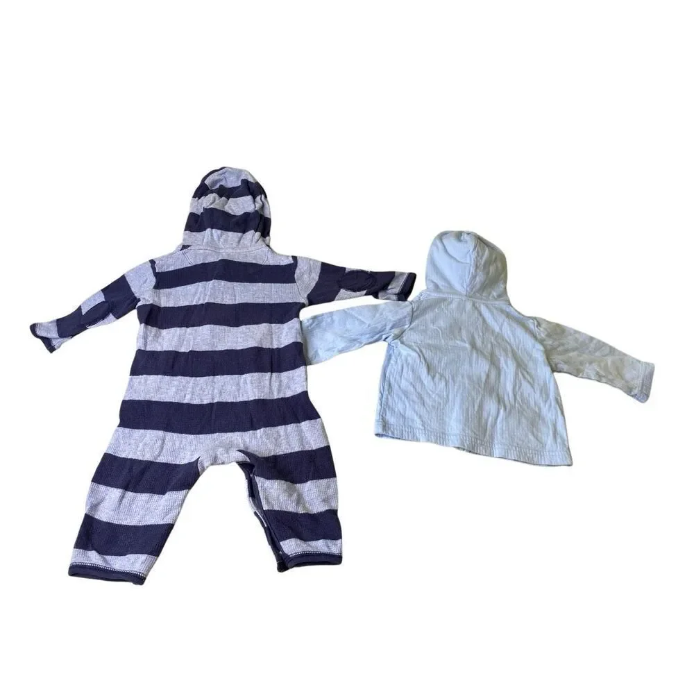 Baby Gap Carter’s Baby Boy Outfit Bundle 3-6M Hooded Romper Jacket Blue Striped